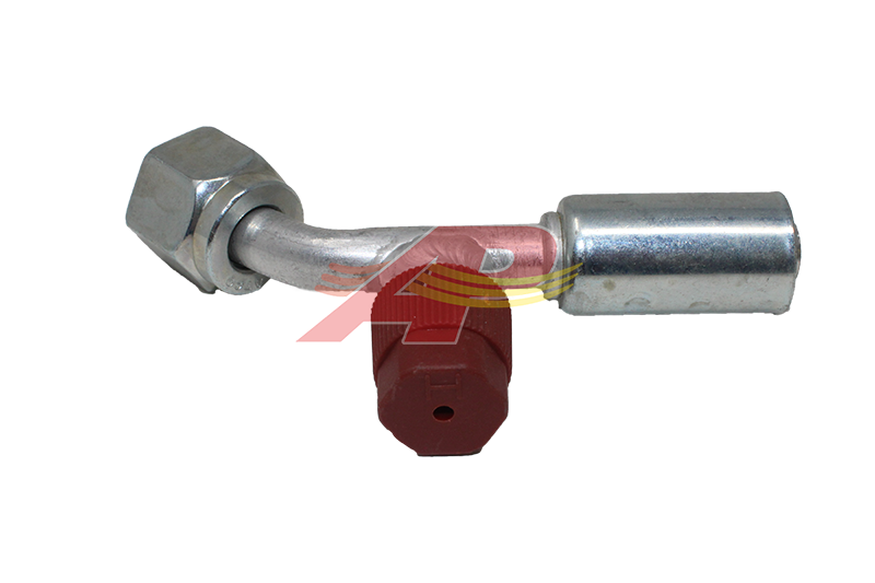 461-3930 - 45 Degree # 8 Female O-Ring w/R134 Port, Steel Fitting, For Reduced Diameter Hose