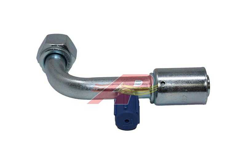 461-3937 - Stepped 90 Degree #10 Female O-Ring w/R134 Port for #12 Hose, For Reduced Diameter Hose
