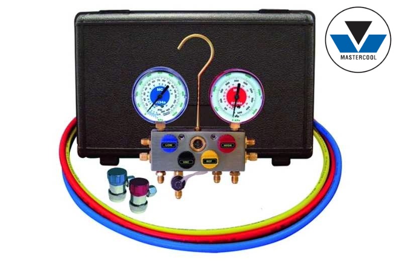 531-86972 - Mastercool 180 cm - Jeu de manomètre et flexibles - 4 Voies (Jauges de Diamètre - 80mm)